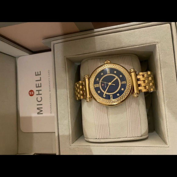 Michele Caber Mid Diamond watch Gold/Blue - Picture 7 of 14